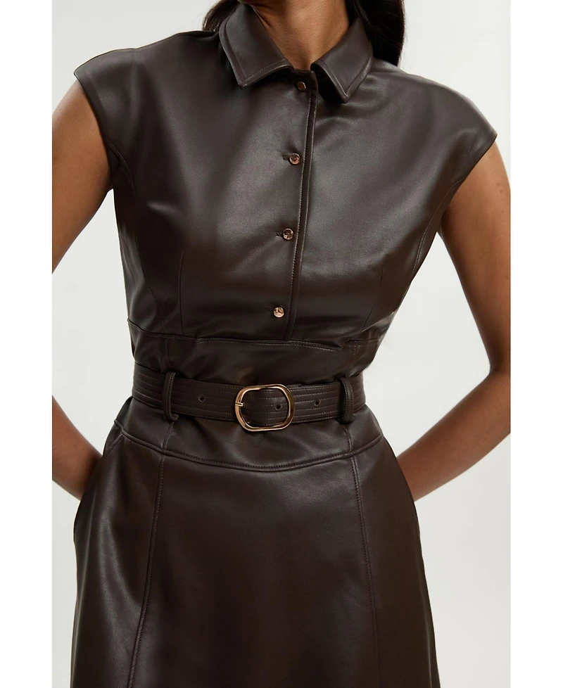 Karen Millen Women's Faux Leather Belted Midi Dress