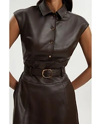 Karen Millen Women's Faux Leather Belted Midi Dress