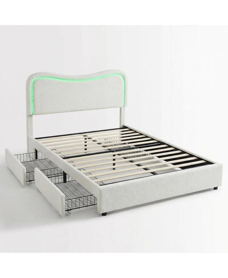 gaomon Boucle Bed Frame with 2 Storage Drawers