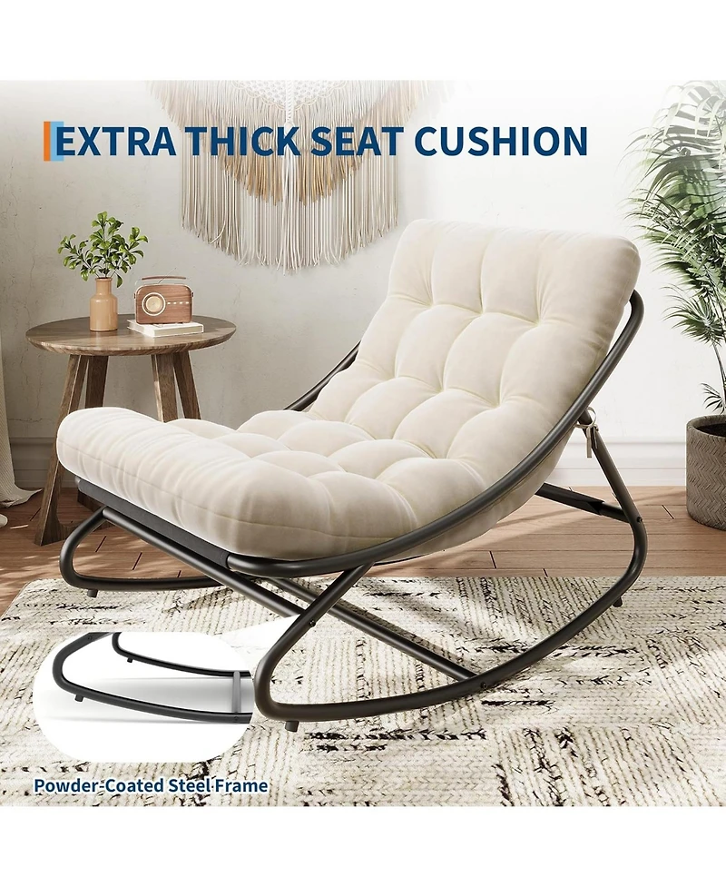 gaomon Oversized Rocking Chair Outdoor 2 Set, e-Coated Papasan Rocking Chair with Cushion, Oversized Comfy Modern Rocker Chair for Living Room