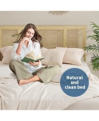 gaomon Bed Frame with Rattan Headboard, Sturdy Metal Base, Boho-Style Cane Support, No Box Spring Required, Wood Metal Platform Beds, Noise Free