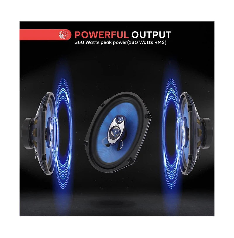 Pyle 6” x 8” Car Sound Speakers - Pyle PL683BL 3-Way 360 Watts Poly Cone, 4 Ohm, 70-20kHz, Butyl Rubber Surround