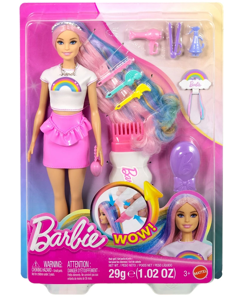 Barbie Rainbow Sparkle Hair Fashion Doll with Styling Accessories