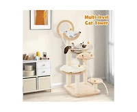 Aostirmotor 4-in-1 Wooden Cat Tower with Space Capsule Nest, Indoor Cat Tree for Climbing & Lounging