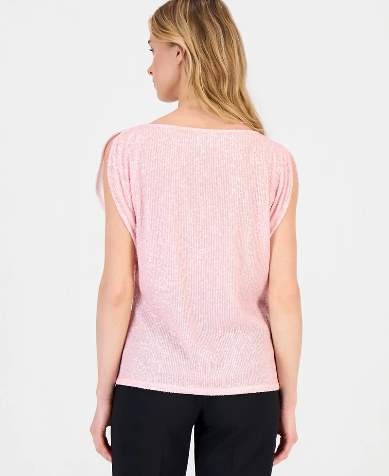 Anne Klein Women's Sequin Embellished Cowlneck Blouse