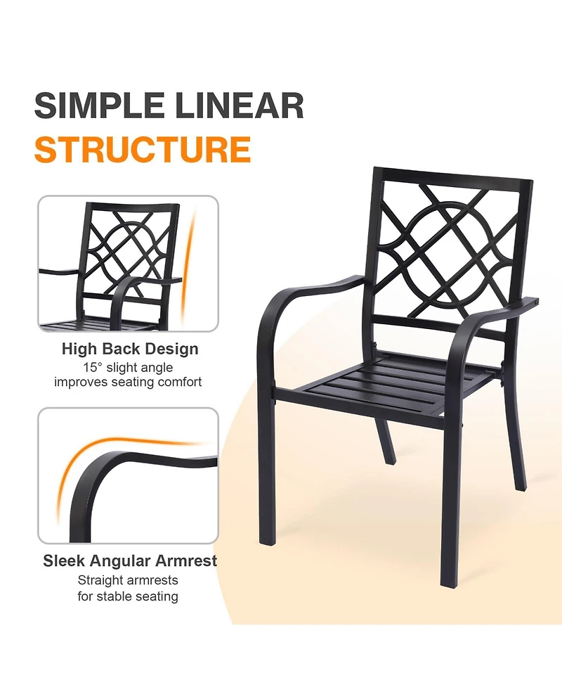 Aoodor Patio Dining Chairs Set of 2, Stackable Metal High Back Chairs Set , Garden, Yard, Deck, Porch and Poolside