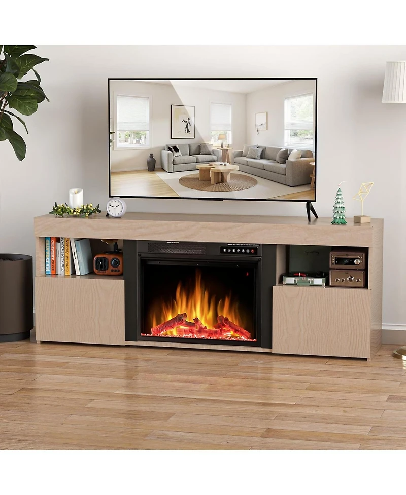 Cowsar 60" Electric Fireplace Tv Stand with Mantel, Remote & Timer