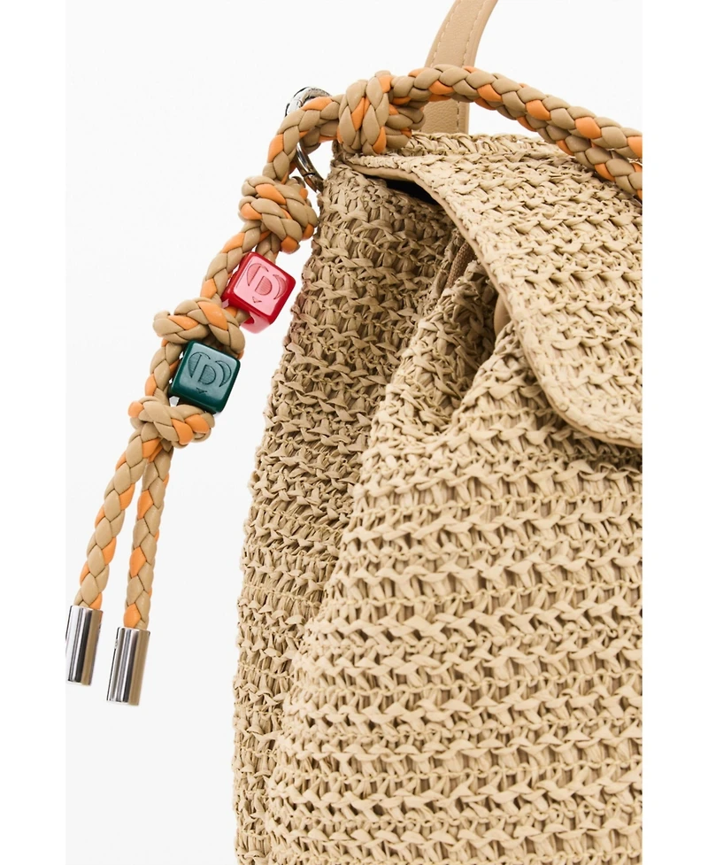 Desigual Women's Small raffia backpack charms