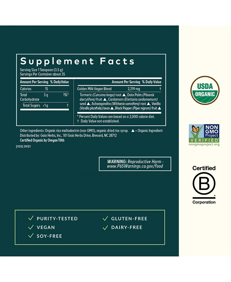 Gaia Herbs Golden Milk Supplement Powder