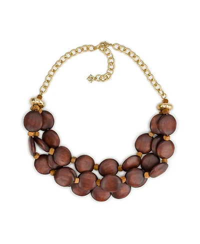 Patrica Nash Gold-Tone Plated 3 Strand Wood Beaded Necklace