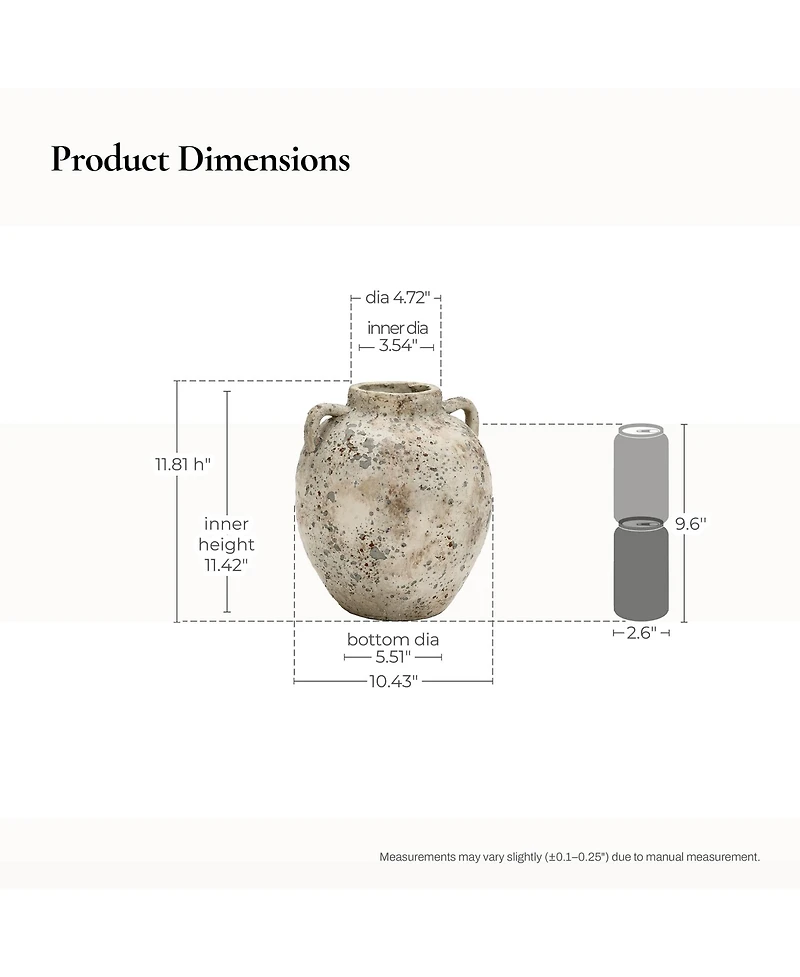 LuxenHome Rustic Antiqued Terracotta Vase, 10.4-Inch Round Bouquet Holder for Farmhouse Decor