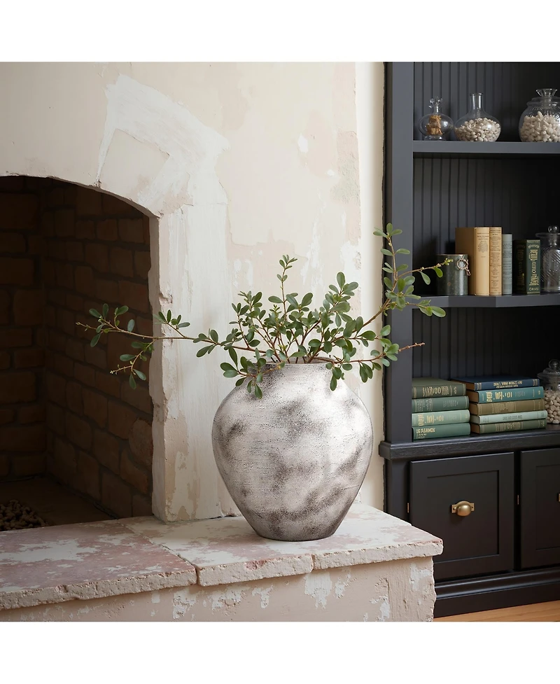LuxenHome Rustic Gray with Weathered White Finish -Inch Tall Stoneware Vase for Farmhouse Decor