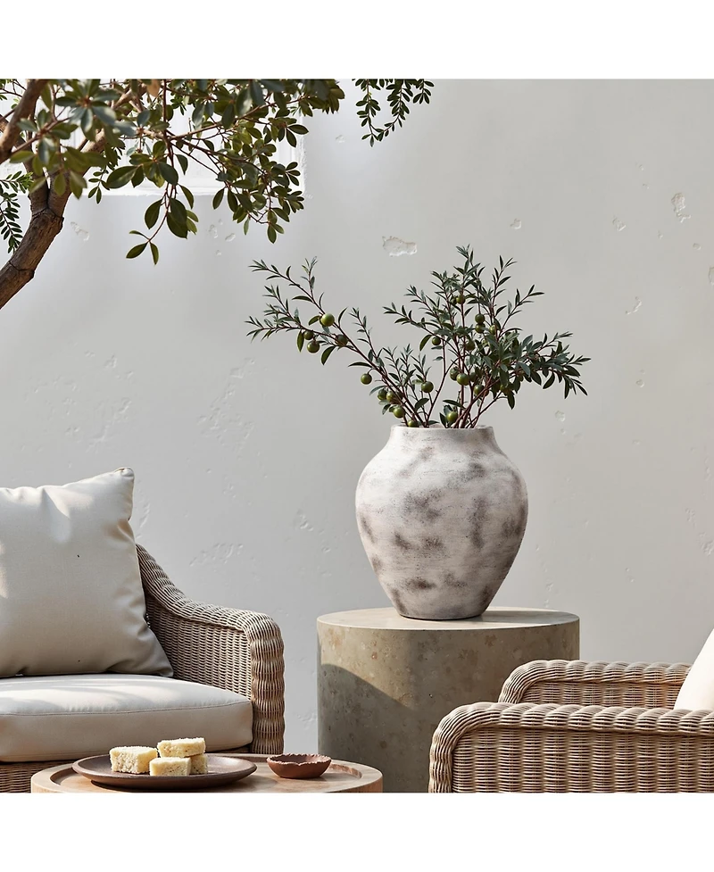 LuxenHome Rustic Gray with Weathered White Finish 14.8-Inch Tall Stoneware Vase for Farmhouse Decor