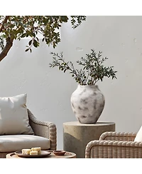 LuxenHome Rustic Gray with Weathered White Finish 14.8-Inch Tall Stoneware Vase for Farmhouse Decor