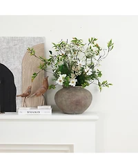 LuxenHome Rustic Ceramic Vase, 12.2" Wide Terracotta Pot with Earthy Gray-Brown Finish, Handcrafted