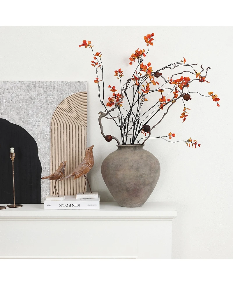 LuxenHome Rustic Ceramic Vase, 12.6" Tall Terracotta Pot with Earthy Gray-Brown Finish, Handcrafted