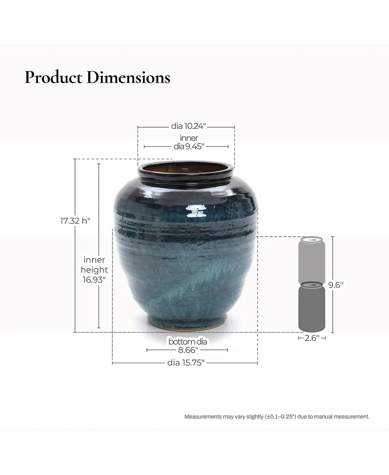LuxenHome Blue Ripples Ceramic Vase, 17.3" High Elegant Centerpiece for Entryway or Living Room