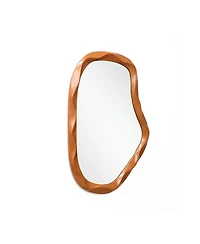 LuxenHome Natural Wood Finish Asymmetrical Mdf Frame Wall Mirror, 31.5” H x 22.6” W