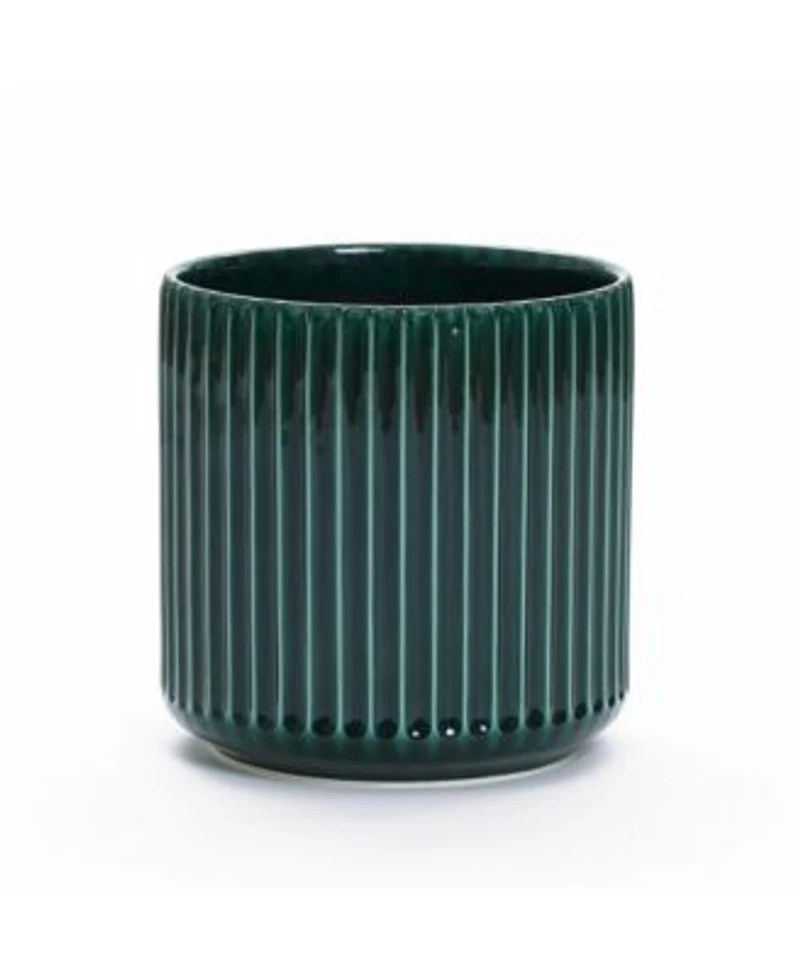LuxenHome Jade Green Ribbed -Inch Round Ceramic Planter