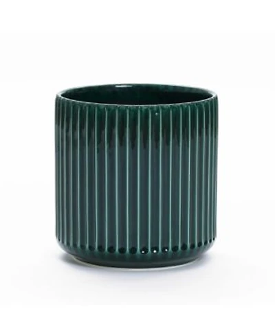 LuxenHome Jade Green Ribbed -Inch Round Ceramic Planter