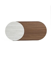 LuxenHome Travertine-Style and Walnut Finish Mdf Wood Oval Coffee Table