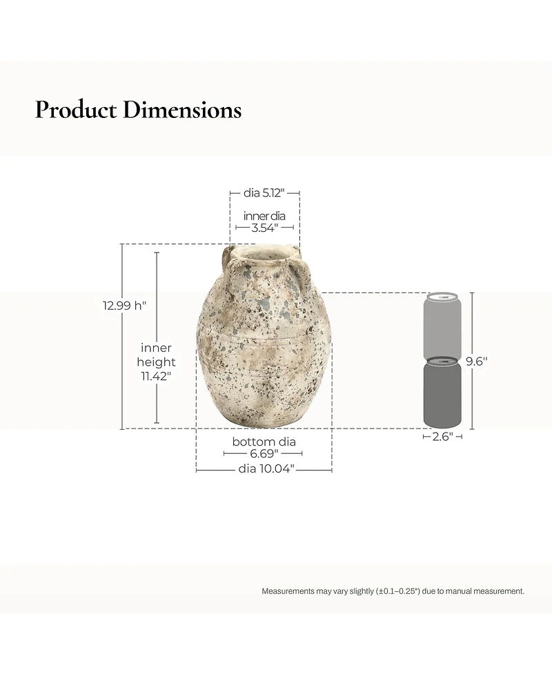 LuxenHome Rustic Old World Terracotta Vase, 10-Inch Round Bouquet Holder for Farmhouse Decor