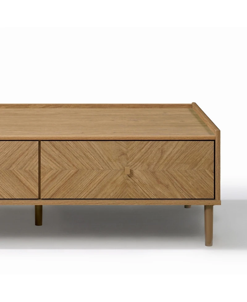 LuxenHome Summer Oak Manufactured Wood 2 Drawer Coffee Table