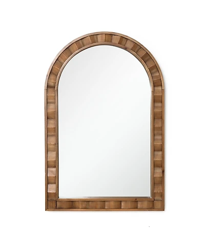 LuxenHome Natural Wood Frame Arch Rectangle Wall Mirror, 35.4” Tall Rustic Home Decor