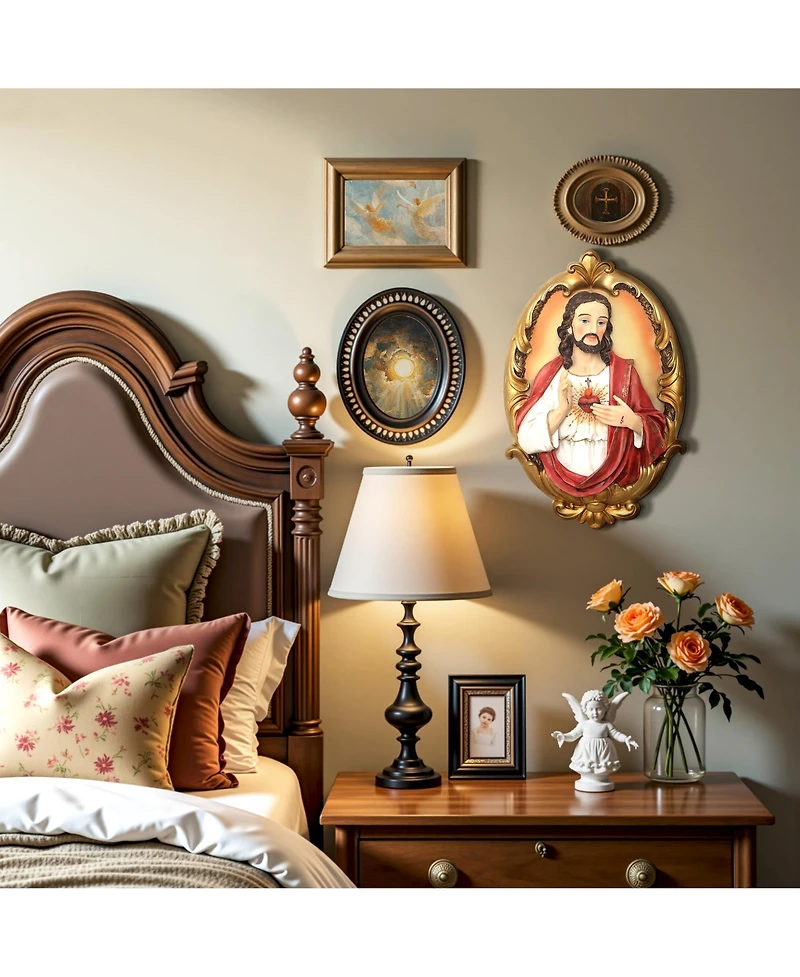 LuxenHome Sacred Jesus Wall Plaque, Oval Christian Home Decor Plaque for Prayer Room & Faith Display