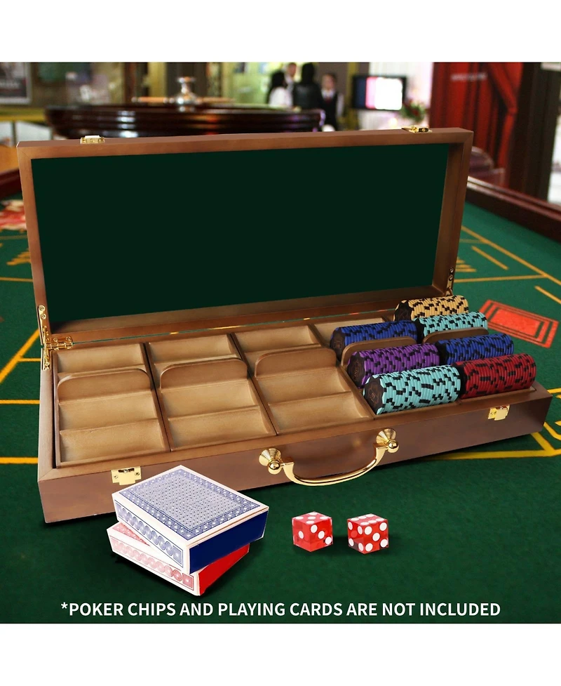 Gse Games & Sports Expert Poker Chips Carrier with 5 Wooden Poker Chip Trays for Any Thickness chips, Holds 500 Chips