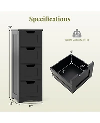 Gymax Bathroom Floor Cabinet Free-Standing Side Storage Organizer w/ 4 Drawers