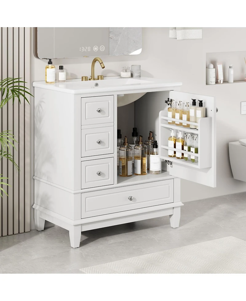 Sillysis 30'' Bathroom Vanity with Ceramic Sink, Solid Wood Frame, Multi-Drawer Storage & Soft Close Door for Modern Bathrooms