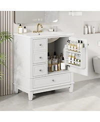 Sillysis 30'' Bathroom Vanity with Ceramic Sink, Solid Wood Frame, Multi-Drawer Storage & Soft Close Door for Modern Bathrooms