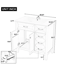 Sillysis 36" Bathroom Vanity with Ceramic Sink, Solid Wood Frame, Storage Cabinet & Drawers for Modern Home