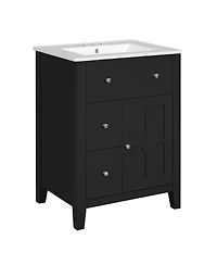 Sillysis Bathroom Vanity with Ceramic Basin, Modern Cabinet 2 Drawers, Soft-Closing Door & Adjustable Shelf for Small Bathrooms