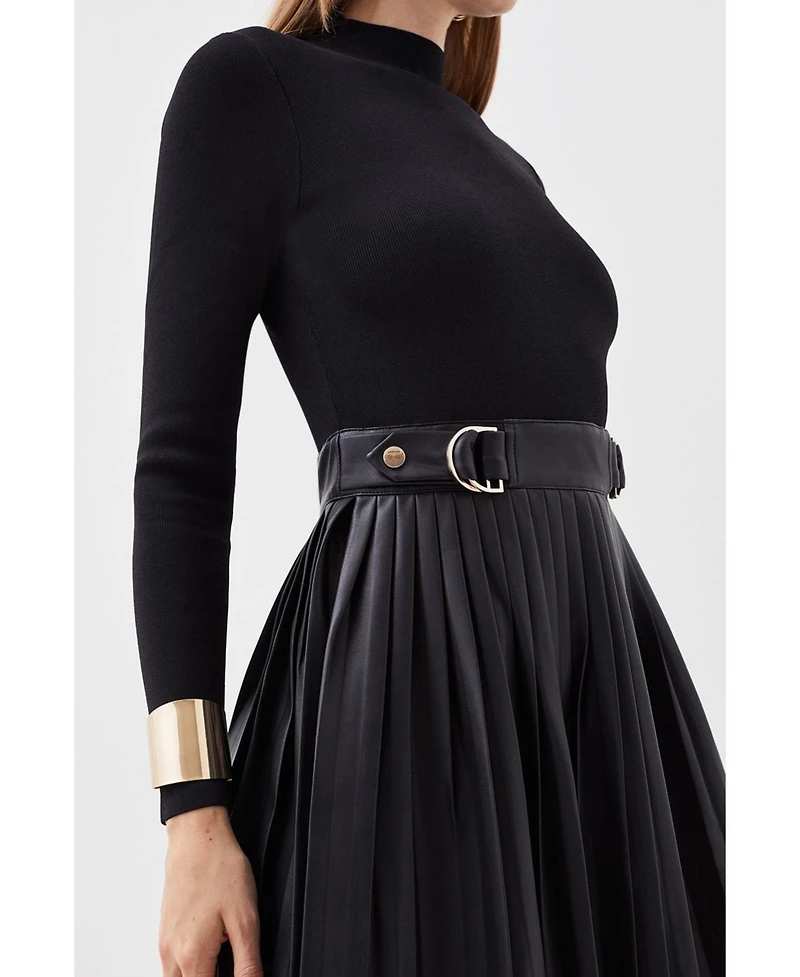 Karen Millen Women's Knitted Top Pleated Skater Dress