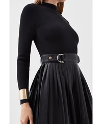 Karen Millen Women's Knitted Top Pleated Skater Dress
