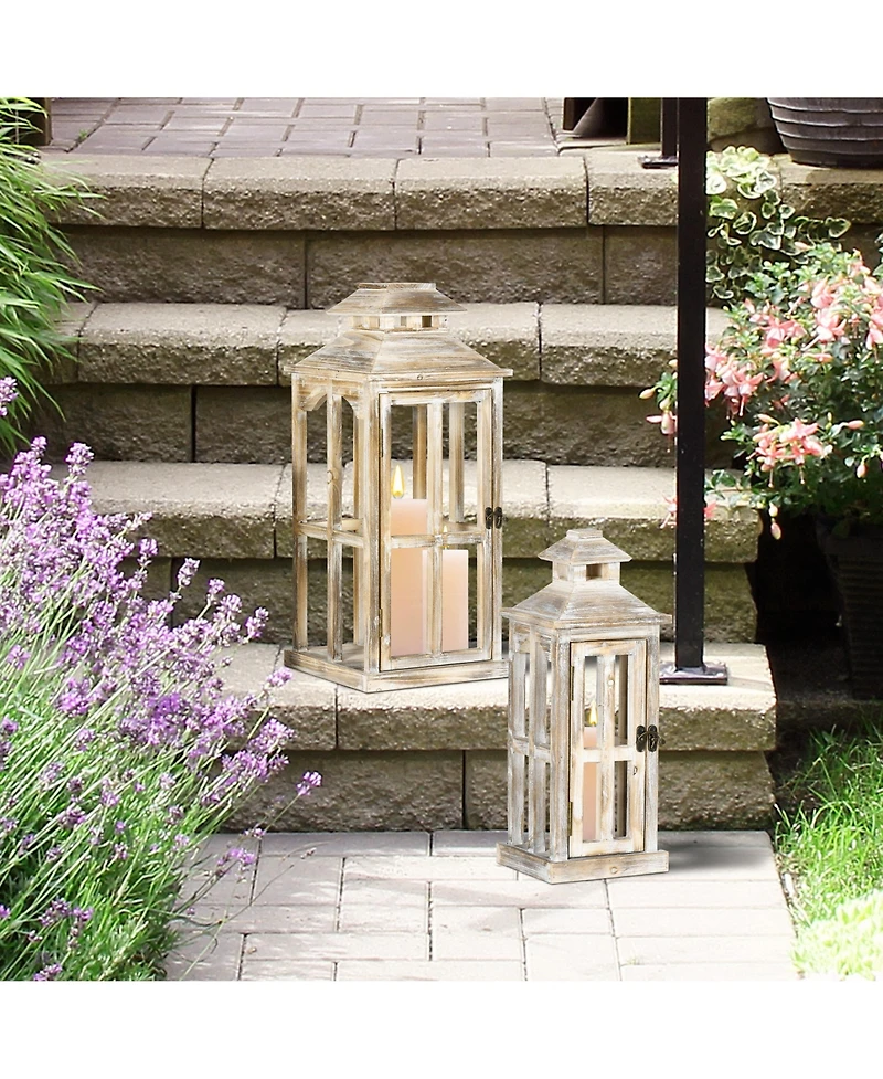 Homcom 2 Pack 28"/20" Large Lantern Decorative, Fir Wood Outdoor Lantern