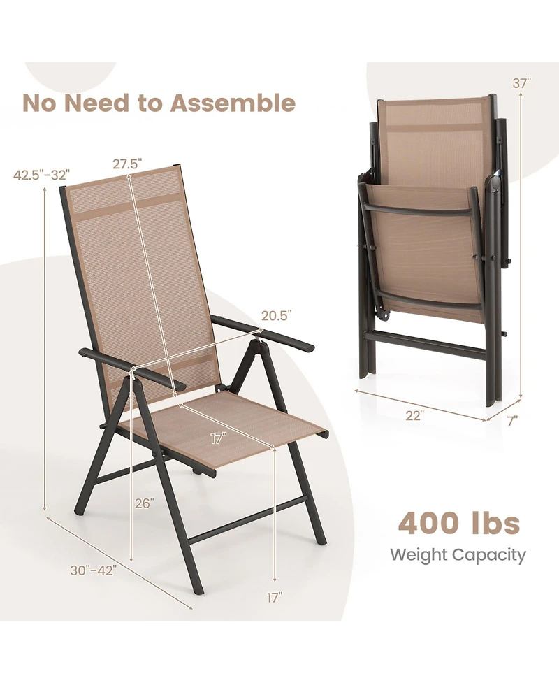 Gymax 4PCS Patio Folding Dining Chair w/ 7-Level Adjustable High Backrest for Garden