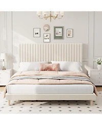 gaomon Bed Frame with Adjustable Headboard, Velvet Upholstered Platform Frame, Vertical Channel Tufted