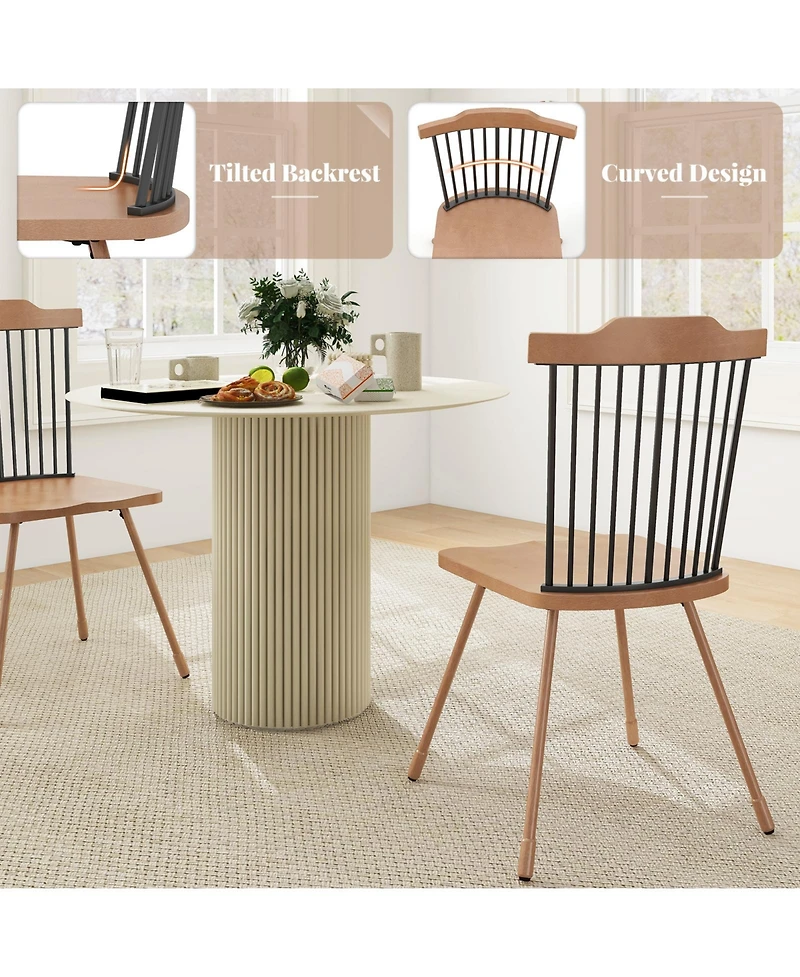 Gymax Windsor Chair Set of Metal Legs Supported Dining Chair Farmhouse Armless Chair