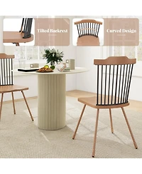 Gymax Windsor Chair Set of Metal Legs Supported Dining Chair Farmhouse Armless Chair
