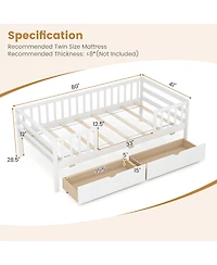 Gymax Twin Size Kids Bed w/ Storage 2 Pull-out Drawers Side Shelf for Children & Teens