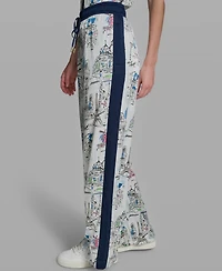 Karl Lagerfeld Paris Women's Mid-Rise Wide-Leg Printed Pants