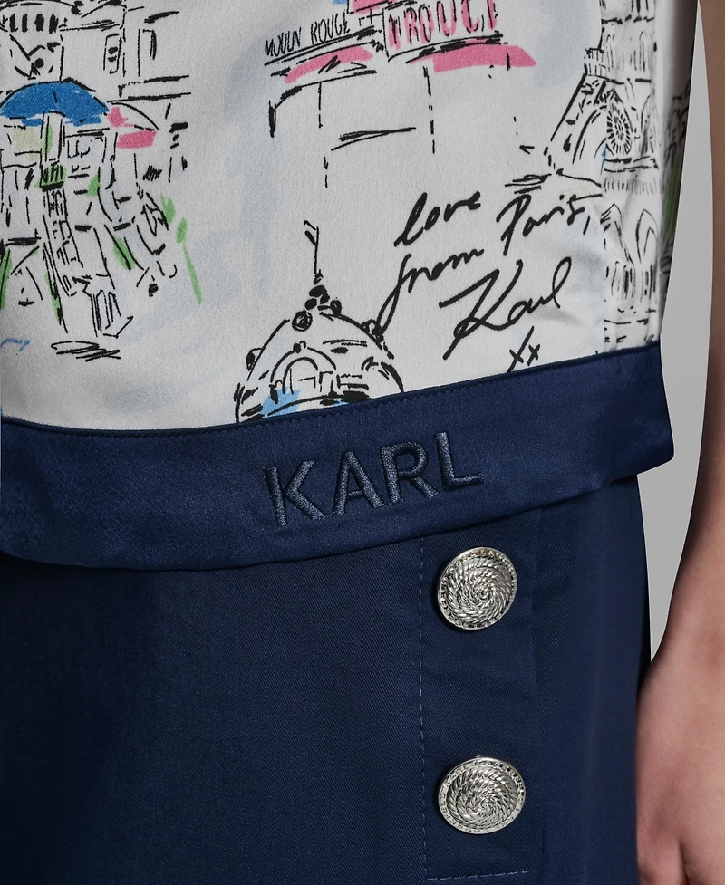 Karl Lagerfeld Paris Women's Short-Sleeve Collared Printed Camp Shirt
