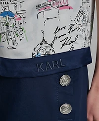 Karl Lagerfeld Paris Women's Short-Sleeve Collared Printed Camp Shirt