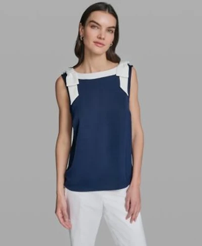 Karl Lagerfeld Paris Womens Sleeveless Boat Neck Bow Strap Tank Top