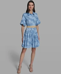 Karl Lagerfeld Paris Women's Short-Sleeve Collared Burnout Dress