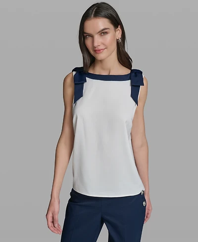 Karl Lagerfeld Paris Women's Sleeveless Boat Neck Bow Strap Tank Top