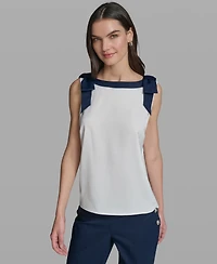 Karl Lagerfeld Paris Women's Sleeveless Boat Neck Bow Strap Tank Top